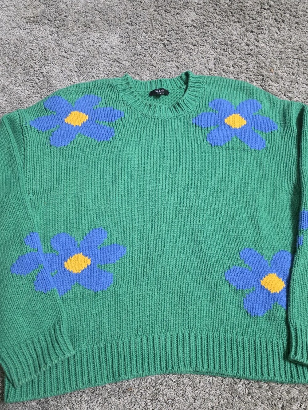 Rails Green Crewneck Sweater with Blue and Yellow Floral Motif